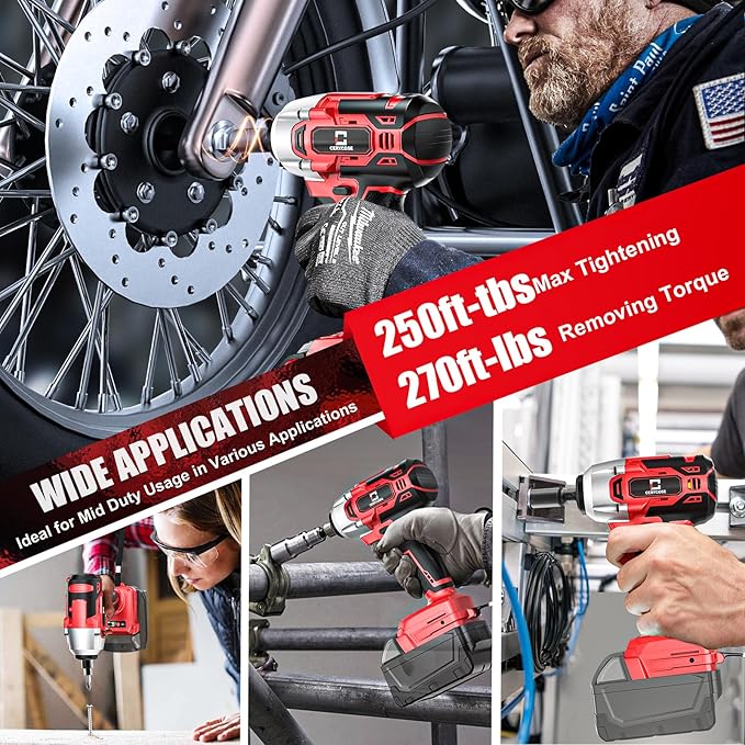 Cerycose Cordless Impact Wrench for Mil-wau-kee 18V Battery 250FT-LBS 3/8 inch Compact Impact Gun Brushless Electric Includes LED Work Light - 2400RPM Light-Duty Impact Driver Wrench - No Battery