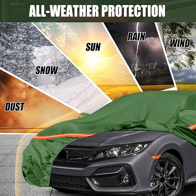 Waterproof Car Covers Replace for 2011-2025 Honda Civic, Multilayer Heavy Duty with Cotton Liner All Weather Custom-fit Car Cover with Zipper Door, Windproof Bands for Snow Rain Dust Protection