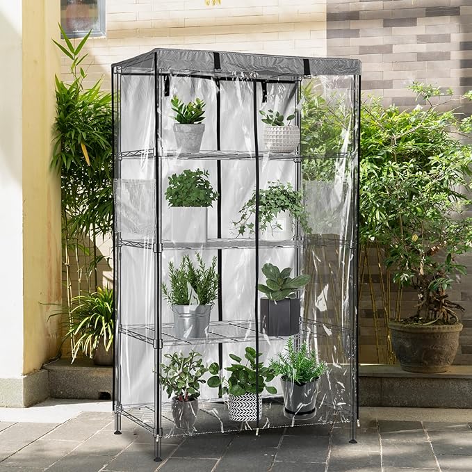 okcool Waterproof Shelf Cover,600D Heavy Duty Wire Shelving Unit Cover,Three Side See Through Panel Clearly Visible (Fits 48" Wx24 Dx72 H Shelves)