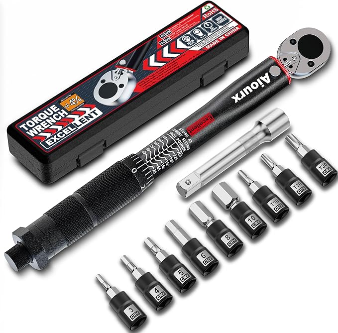 1/4" Drive Torque Wrench, 20-260 In.-Lb. Click Torque Wrench, 72 Tooth Dual-Direction Adjustable, Dual Scale, ±3% Accuracy, for Bicycle, Motorcycle, Automotive Repair and Maintenance