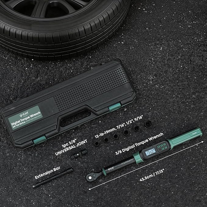 3/8 Torque Wrench Digital (5.02-99.6 Ft.Lb) ±1% Average test accuracy Digital Tire Torque Wrench 3/8 Drive|Digital Torque Wrench Set with Buzzer and Colorful LED Indicator&Track Mode for Moto Auto Car