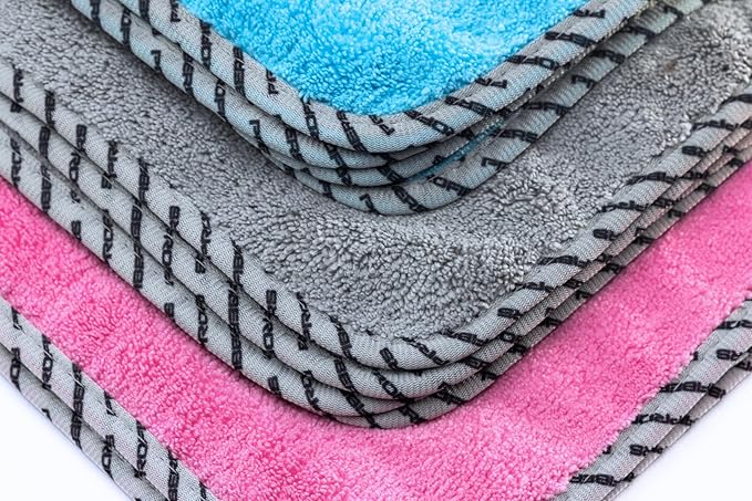 All-Purpose Microfiber Towels (6 Pack) – Flipside 420 GSM, 16x16, 70/30 Blend, Long/Short Pile, Scratch-Free for Auto Car Detailing (Grey)