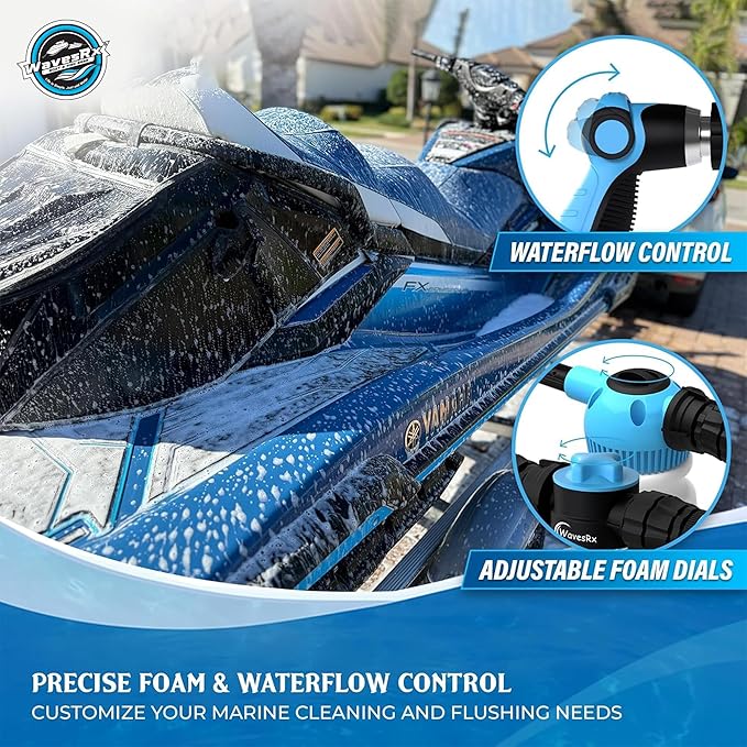 WAVESRX PWC & Boat Wash Sprayer & Engine Flush Mixer to Wash Salt Away | Dual-Use Marine Soap Foamer to Quickly Wash and Rinse | Cleaning Kit for Boating with Garden Hose Quick-Connect