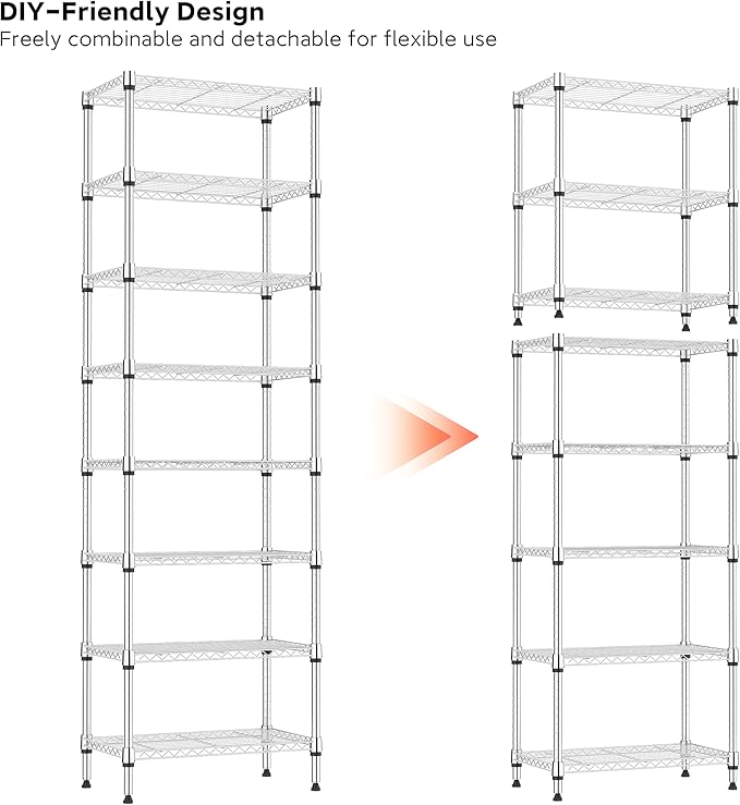 IZEUK 8 Tier Adjustable Metal Storage Shelving Unit, Heavy Duty Standing Rack Organizer for Kitchen, Pantry, Laundry Room, Garage or Basement, 2000 lbs Capacity, 23.6 W x 13.8 D x 79.5 H, Chrome