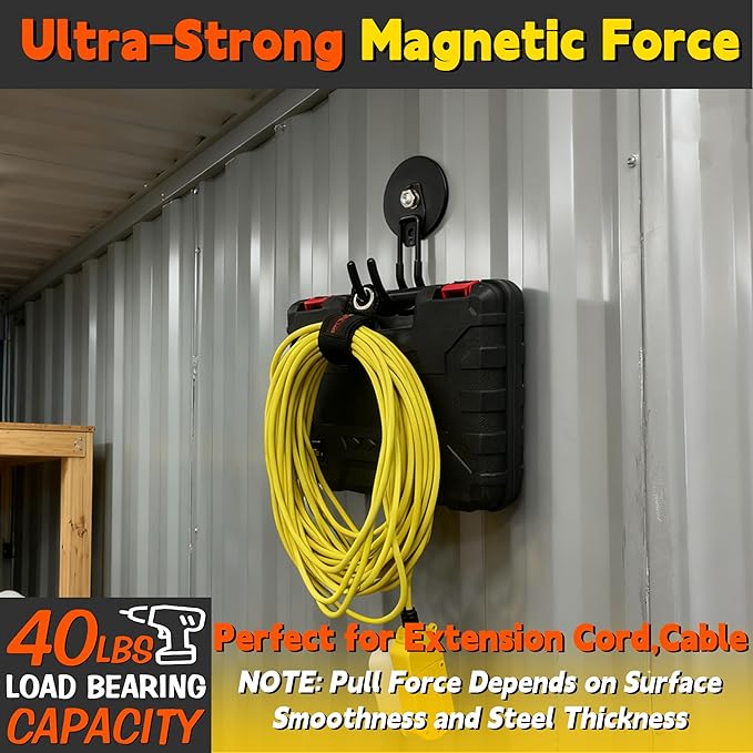 ULIBERMAGNET Upgraded Extra Large Magnetic Hooks,2 Pack Heavy Duty Ultimate Magnetic Hooks for Metal Cabinet,Pegboard,Garage Shelve,Tool Shed,RV,Shipping Containers (Black/3.46inch)