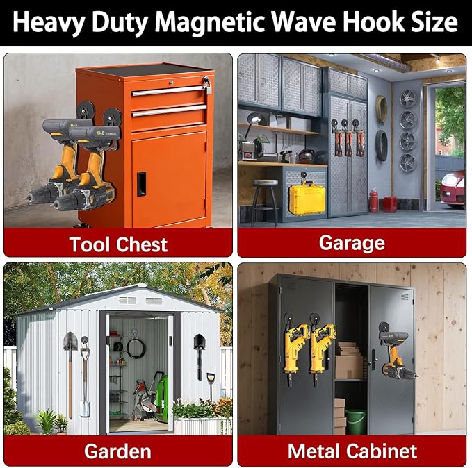 3-H Hook Magnets Heavy Duty 4 Pack,J Shape Strong Magnetic Hooks for Hanging Cordless Power Drill,Utility Magnetic Tool Holder for Metal Cabinet,Steel Pegboard,Workshop,Toolbox,Garage(Black)