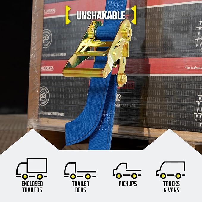 DC Cargo Mall E Track Ratchet Straps Cargo Tie-Downs, (Pack of 4) 2 x 20 Heavy Duty Blue Tie-Down Rachet Straps, Strong Ratchet Strap, E Track Spring Fittings, Tie Down Motorcycle