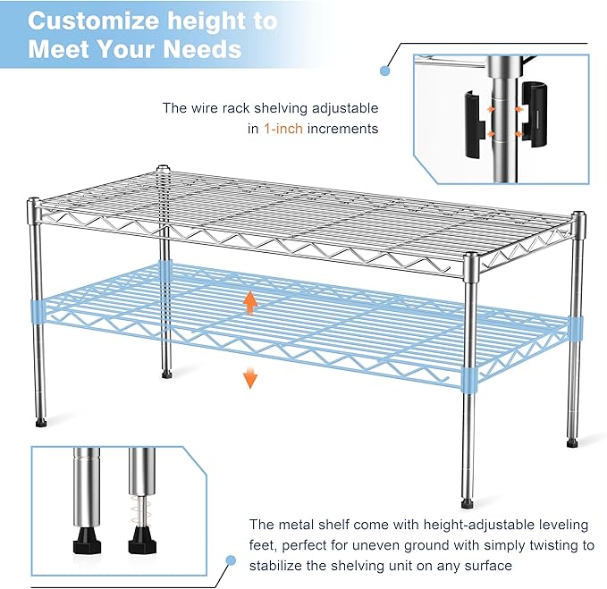 1-Tier Wire Shelf Rack,30" Wx14 Dx17 H,Single Metal Shelves Rack,Height Adjustable Metal Wire Shelving Unit and Storage for Kitchen,Cabinet,Countertop,Under-Sink,Closet,Pantry,Studio