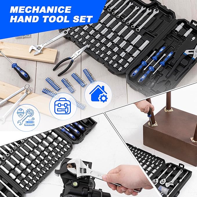 Prostormer 240-Piece Mechanics Tool Set, General Assorted SAE/Metric Sockets and Wrenches Automotive Repair Tool Kit with Plastic Storage Toolbox