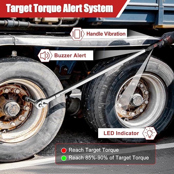 VANPO 3/4-Inch Digital Torque Wrench 37–737 ft-lb, ±2% Accuracy Heavy Duty Electronic Torque Wrench with LED, Buzzer & Vibration Alert for Wind Turbine, Mining Equipment & Industrial Bolting