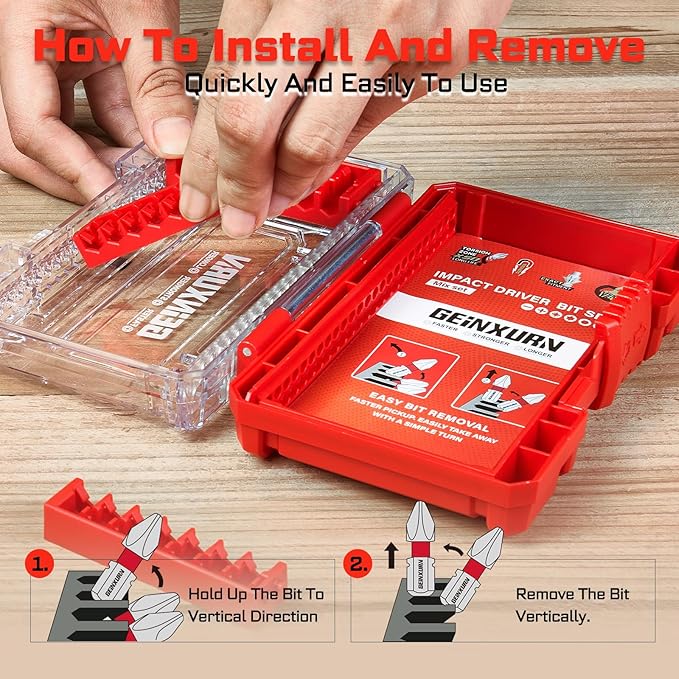 Geinxurn 1Pc Red Storage Box Case, small parts box with detachable divider, Screwdriver Bit Set Box