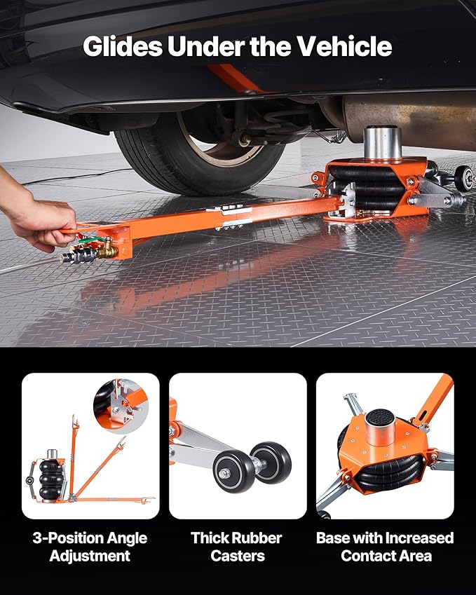 VEVOR Air Jack with Support Rod, 3 Ton/6613 lbs Triple Bag Air Jack, Lift Up to 18.5 inch with Heightened Column & Adjustable Handle, 1-6 s Fast Lifting Pneumatic for Car, SUV, Pickup Truck