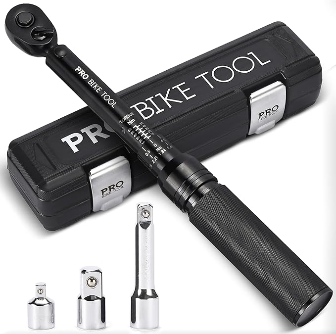 PRO BIKE TOOL Torque Wrench 3/8 Drive - Precision Torque Wrench for Bike Maintenance - 10 to 60 Nm Range with 0.5 Nm Micro Adjustments - Includes Adapters, Extension Bar and Storage Box - Black Matte