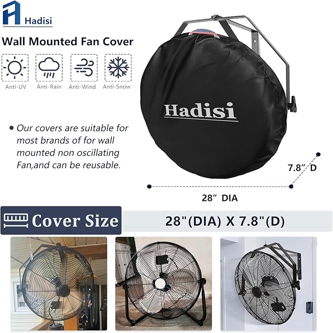 21"-28" Wall Mounted Non-Oscillating Fan Covers,Heavy Duty 600D Waterproof Dustproof Outdoor Fan Cover,for Indoor Outdoor Industrial Fans,Black