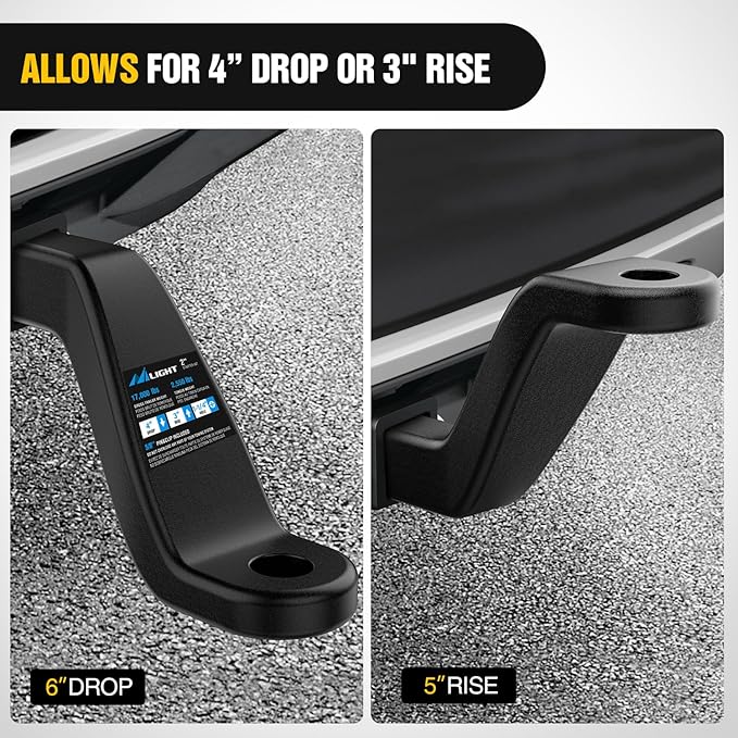 Nilight Forged Trailer Hitch Mount Fits 2 Inch Receiver Square 5/8" Hitch Pin Clip 17000 lbs 6" Drop, 1-1/4” Hole, Gloss Black Powder Coat
