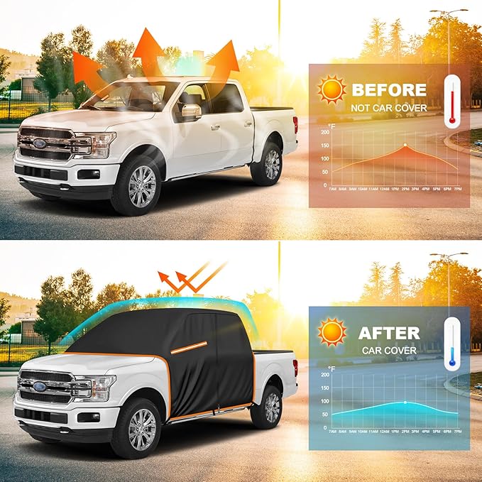 QUNSUNUS Truck Cab Cover for Ford F150 Super Crew All Years,Waterproof F150 Cab Cover with Zipper, Half Truck Cover All Weather with Wind, Sun, UV and Dust Protection