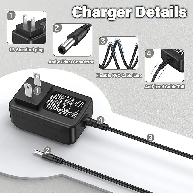 18V Jump Pack Charger Fits for Goodall Manufacturing JP-12-4000T JP-12-5000T JP-12-10000T Power Cord Supply AC DC Adapter for Goodall 12V Start-All Corded JumpPack Battery Charging Plug