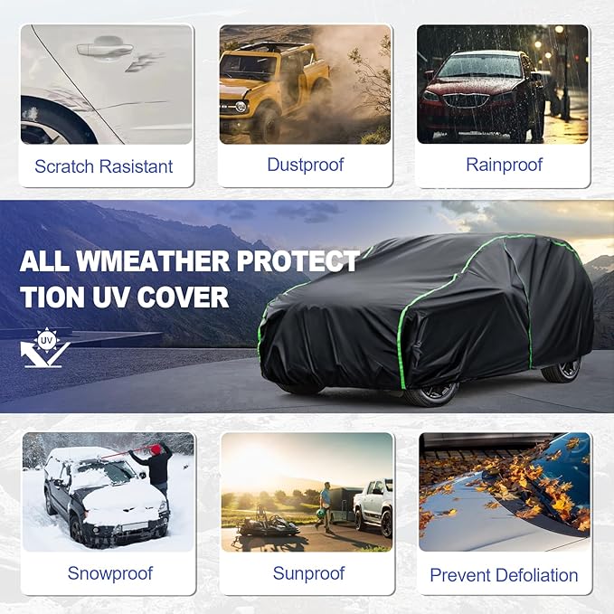 Waterproof Car Cover Compatible with Camry/Sonata/Altima/ES/Fusion/CT5 All-Weather Protection, 189"-197" Sedan PEVA Car Cover with Zipper Door