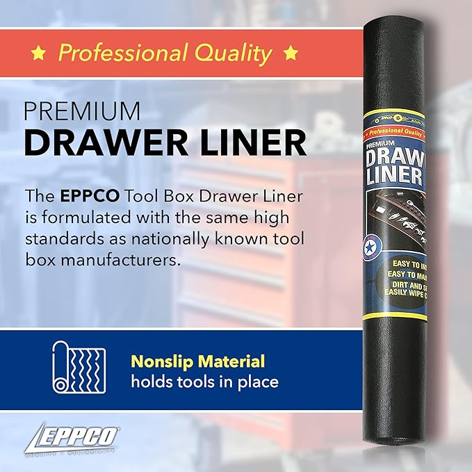 EPPCO Enterprises Tool Box Drawer Liner 12-inch Wide x 72” Long Non-Slip Tools Chest Mat, Black
