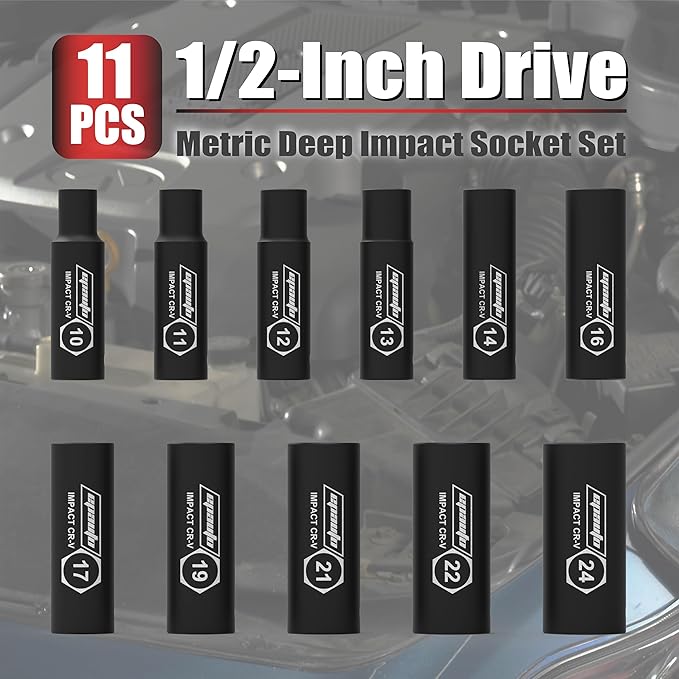 EPAuto 1/2-Inch Drive Click Torque Wrench 1/2-Inch Drive Metric Deep Impact Socket Set, Cr-V, 6 Points