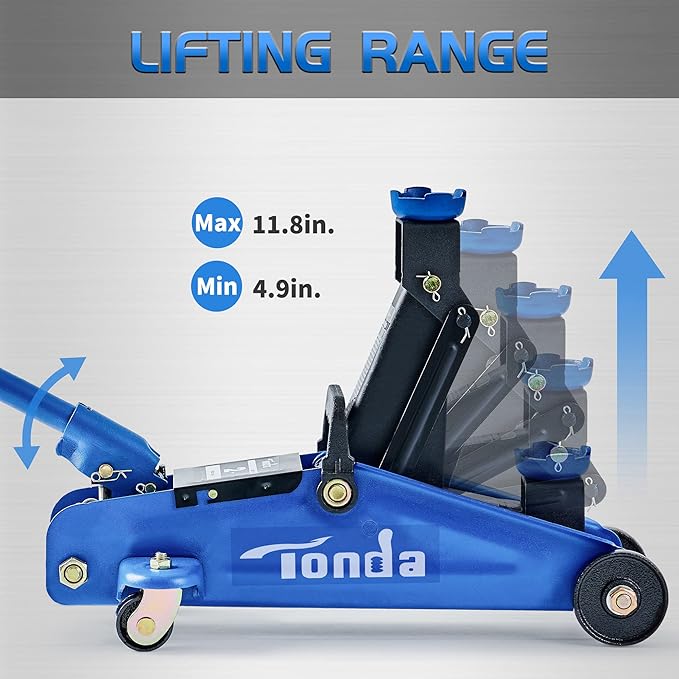 TONDA Floor Jack 2 Ton,Blue and Jack Stands 3 Ton