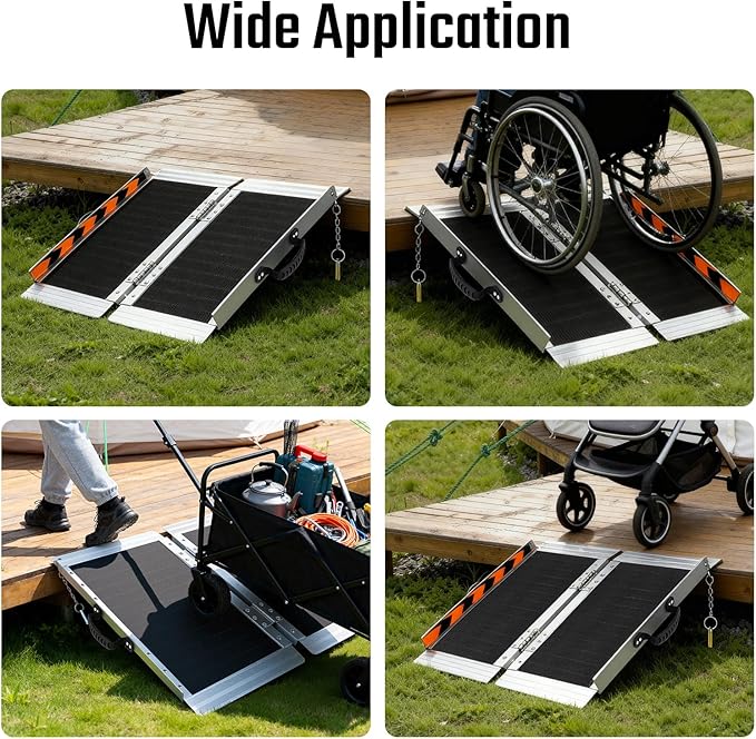 2FT Portable Wheelchair Ramp, 600 LBS Capacity Folding Handicap Ramp, Non-Slip Aluminum Portable Ramps, Threshold Ramp for Home Steps, Stairs, Doorways, Home Entry, and Door