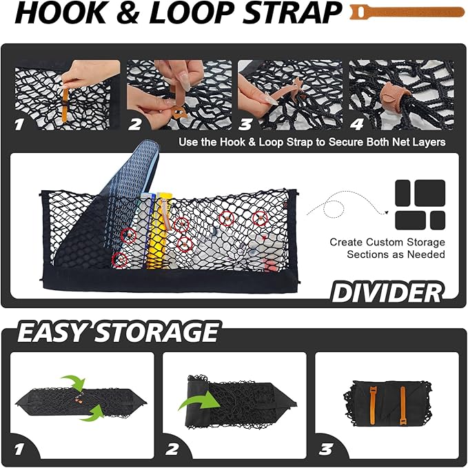 Muslogy Truck Bed Cargo Net Trunk Netting Compatible with 2022-2025 2026 Ford Maverick (V2) Accessories, Pickup Cargo Organizer SUV Sedan Storage Net w/Heavy Duty Carabiners