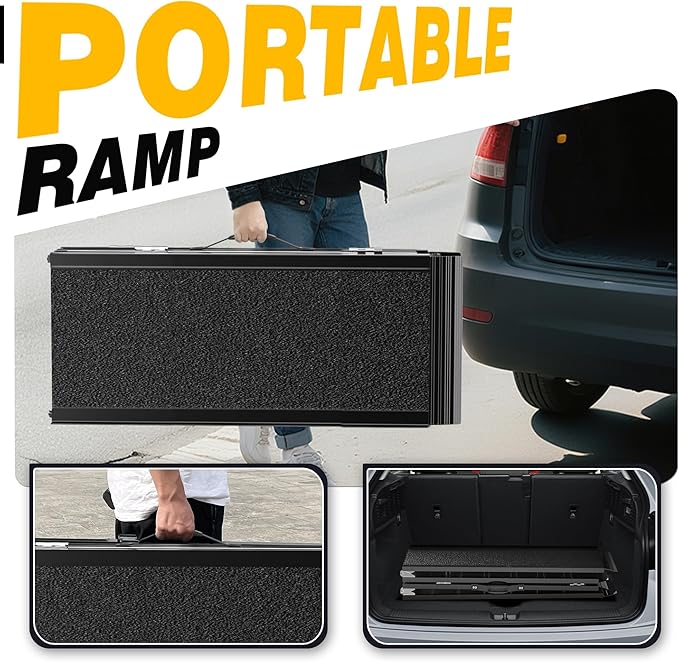 7FT Portable Wheelchair Ramp with Sopport Legs, Black Seamless Non-Slip Aluminum Folding Handicap Ramp,Threshold Ramp for Doorways, Wheel Chair Ramp for Home Steps