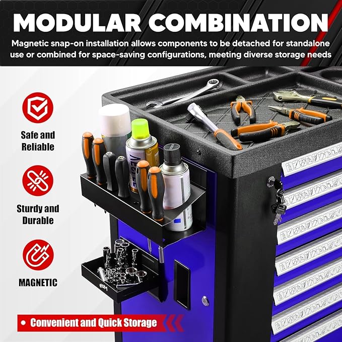 C&T 4-Piece Magnetic Toolbox Shelf, Tray and Holder Set, Magnetic Toolbox Tray Set, Tool Box for Cabinet Side Shelf Storage Van Workshop, Tool Organization and Storage