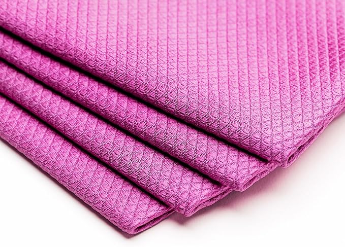 Crystal Clear Diamond Weave Glass & Chrome Microfiber Towels 12-Pack | 300 GSM 16x16 | Streak-Free Final Finish for Windows, Mirrors & Polished Surfaces (Pink)