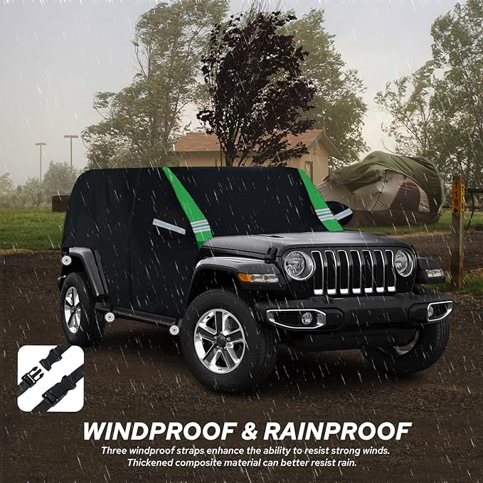 Cab Cover Compatible with Jeep Wrangler Waterproof 4 Door Custom Fits for TJ YJ CJ JK JL, Outdoor Half Exterior Sun Rain Snow Dust UV Protection with Trunk Zipper