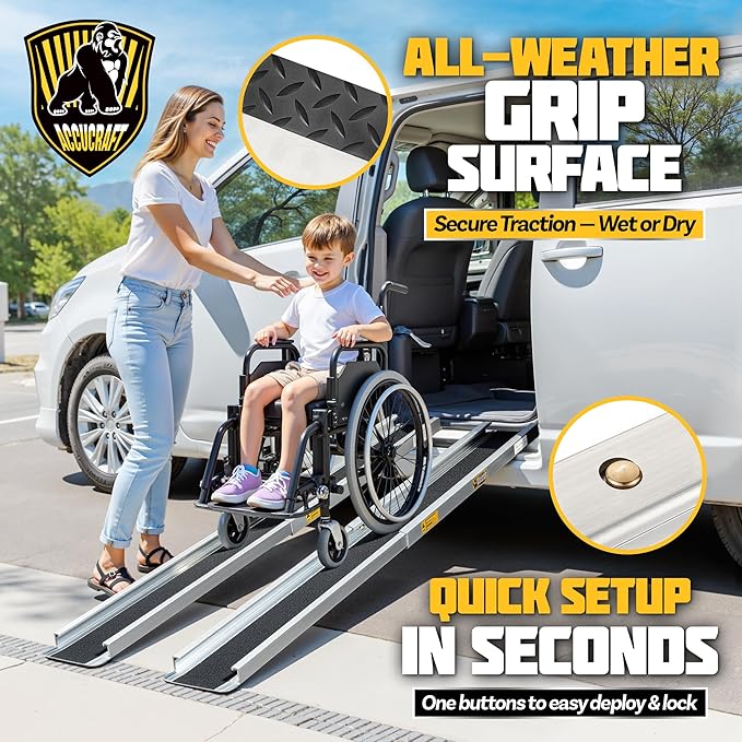 8FT Portable Wheelchair Ramp, Adjustable Aluminum ramps for wheelchairs for Home, 1200LB Capacity, 2X Thickened Sidewall, Wheelchair Ramp for Home, Stairs, Steps (2 Pack)