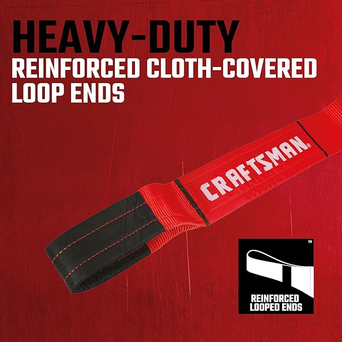 Craftsman CMXAZBS2003 Black/Red 4” x 30’ Heavy-Duty Recovery Tow Strap with Loop Ends - 6,666 lb Safe Wortking Load / 20,000 lb Break Strength