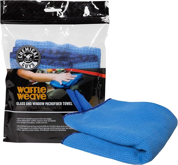 Chemical Guys Waffle Weave Glass and Microfiber Towel Blue 24"x 16" (Pack of 2)