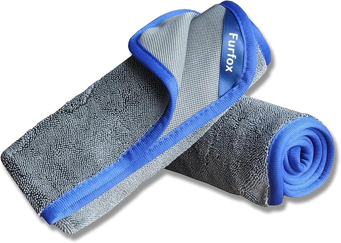 Furfox Pro-Grade Car Wash Towels (2-Towels) - Heavy Duty 600GSM Absorbent Microfiber Cloth for Car Detailing, RV Cleaning, Window Drying - 19.7x23.6 Inch Scratch-Free Towels - Gray