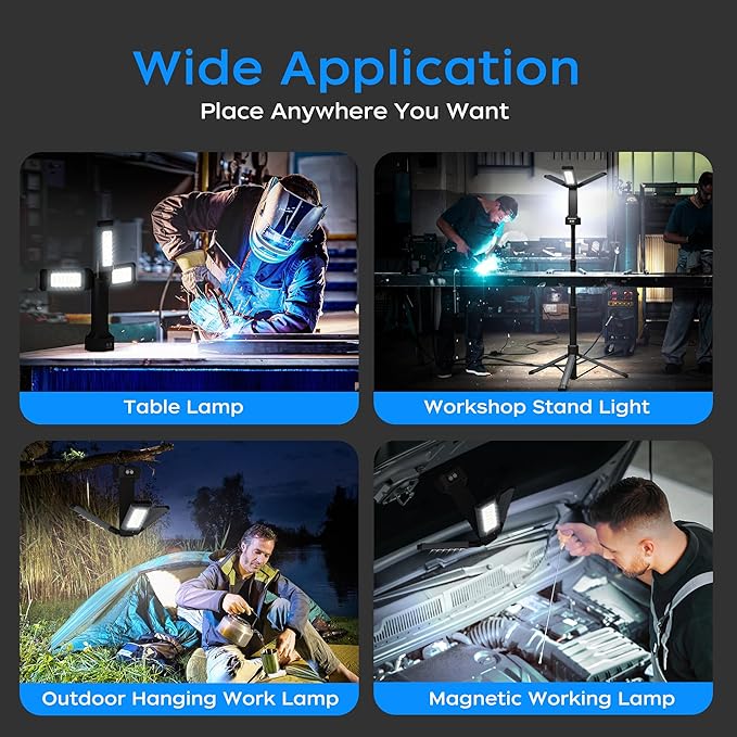 Rechargeable LED Work Light with Stand, 67" Tall Portable Cordless Work Light, 8AH Battery, 500/1500/2500 Lumen, 4000/6500K Dimmable Camping Light with Detachable Tripod Grey (Carrying Bag Included)