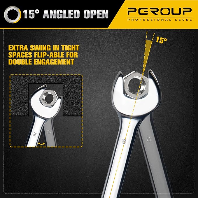 10mm Metric Combination Wrench, CR-V Steel with Mirror Polish, 12-Point Design, 15-Degree Offset, Perfect for Auto Repair, Household, Car & Truck Emergency