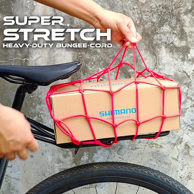ONIPAX 15"x 15" High Elastic Bungee Cargo Net 2 PCS for Bicycle Motorcycle and 1 PCS Straps Luggage Fixed Rope