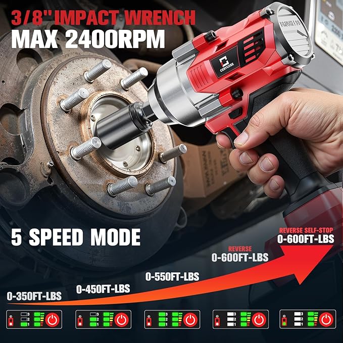Cerycose Cordless Impact Wrench 3/8" Compatible with Milwaukee 18V Battery, 600Ft-lbs (800N·m), Brushless Electric Impact Driver, 2400 RPM, LED Light – Compact, Light-Duty(No Battery)