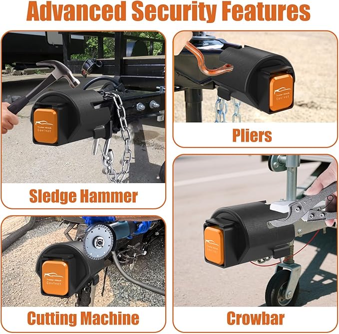 Trailer Lock Fits 2" and 2-5/16" Couplers - Heavy Duty Anti-Theft Trailer Hitch Locks, Ultra-Thick Solid Steel Trailer Coupler Locks Tongue Lock, Camper Accessories for RV, Trailer, Boat (Yellow)