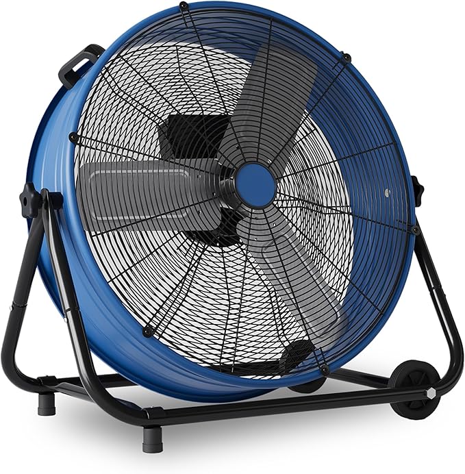 24 in Industrial Floor Fan, Heavy Duty Industrial Floor Fan with Adjustable 3 Speed 4800-8800 CFM Cooling, for Industrial Commercial Space Garage, Metal Blades/360° Rotation, Blue