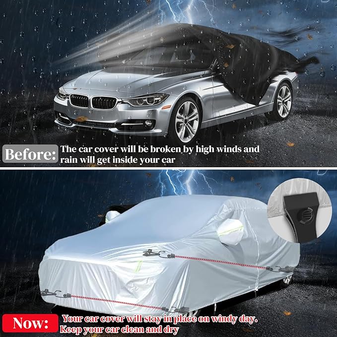Hlogree 2PCS Car Cover Gust Straps Wind Protector,Bungee Cords Hook Clips Kit Hold Tarp Tie Down from Blowing Off in High Winds-Universal Fit for Most Cars,Sedans,SUVs,Trucks,Vans and More-Red