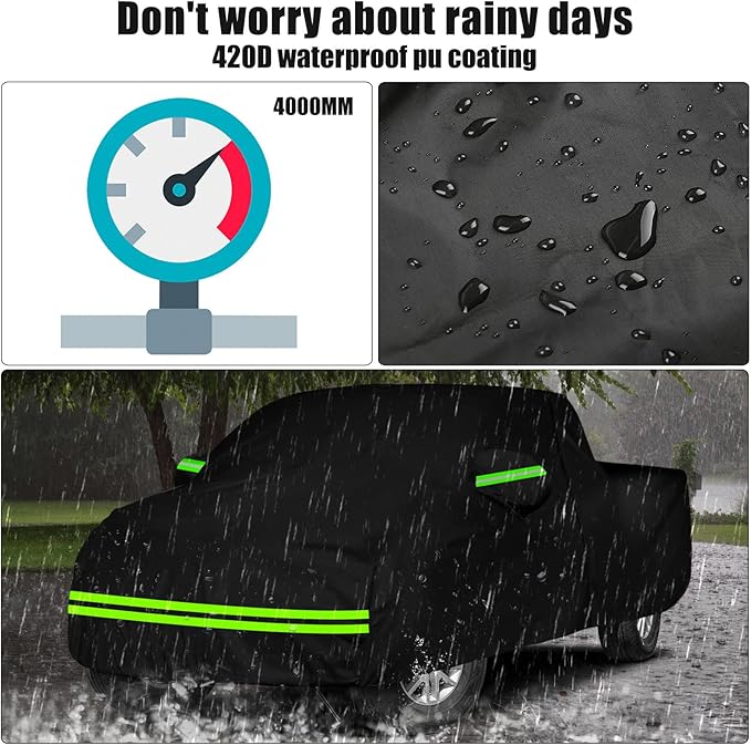 Waterproof Car Cover Compatible with Chevrolet Silverado/GMC Sierra 1500/2500/3500 Crew Cab 6.6ft Bed 2014-2025, 420D All Weather Car Cover with Zipper Door for Snow Rain Dust Hail Protection