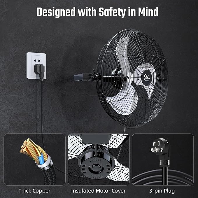 Simple Deluxe 20 Inch High Velocity 3 Speed, Max 4650 CFM Black Wall-Mount Fan for Warehouse, Greenhouse, Workshop, Patio, Factory and Basement