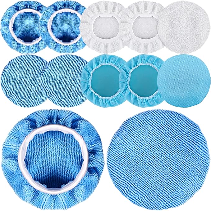 SIQUK 12 Pieces Car Polisher Pad Bonnet 5-6 Inch Polishing Bonnets Microfiber Waxer Bonnet Polishing Pad Bonnet Buffing Pad Cover Buffer Bonnets for Car Polisher
