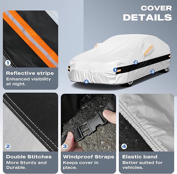10 Layers Car Cover Custom Fit for Tesla Model Y (2020-2026), Waterproof All Weather for Automobiles, Outdoor Full Cover Sun Dust Rain Protection with Cotton. Silver