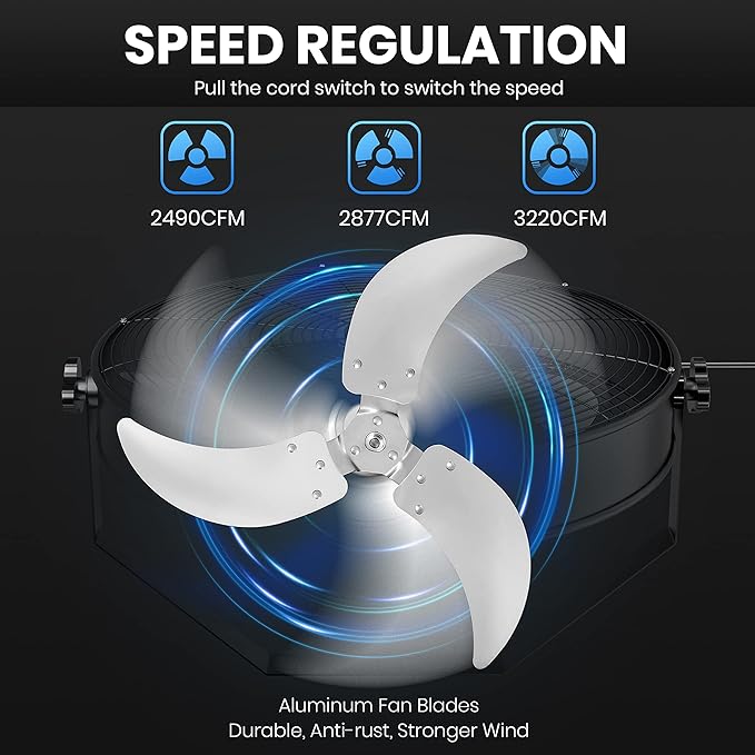 Simple Deluxe 20 Inch High Velocity Wall Mount Fan with Rack, 3 Speed Industrial/Commercial Metal Ventilation Fan