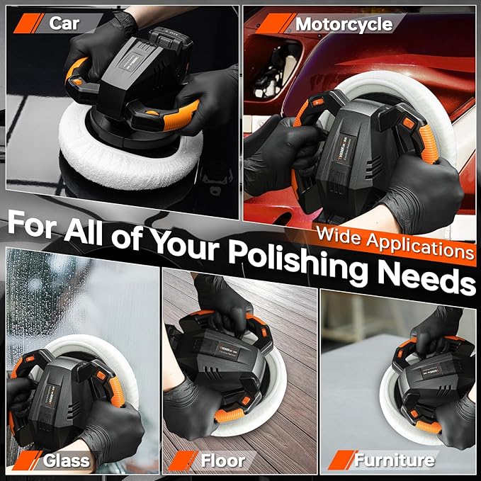 THINKWORK Buffer Polisher, 20V Cordless Buffer Polisher, 10 Inch Portable Polishing Machine Kit for Car, with 2Ah Rechargeable Battery, 6 Variable Speed 1500-3600RPM,Double handle,Ideal for Car Waxing