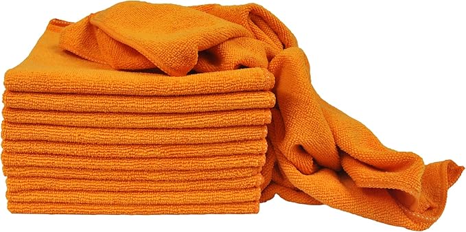 Eurow Utility 240 GSM Terry Weave Microfiber Cleaning Towels for Home, Auto, Boat, RV, Garage, Shop, Streak-Free, Scratch-Free, Reusable, Multi-Surface, Ultra Absorbent, 16x16 Inch, 12-Pack, Orange