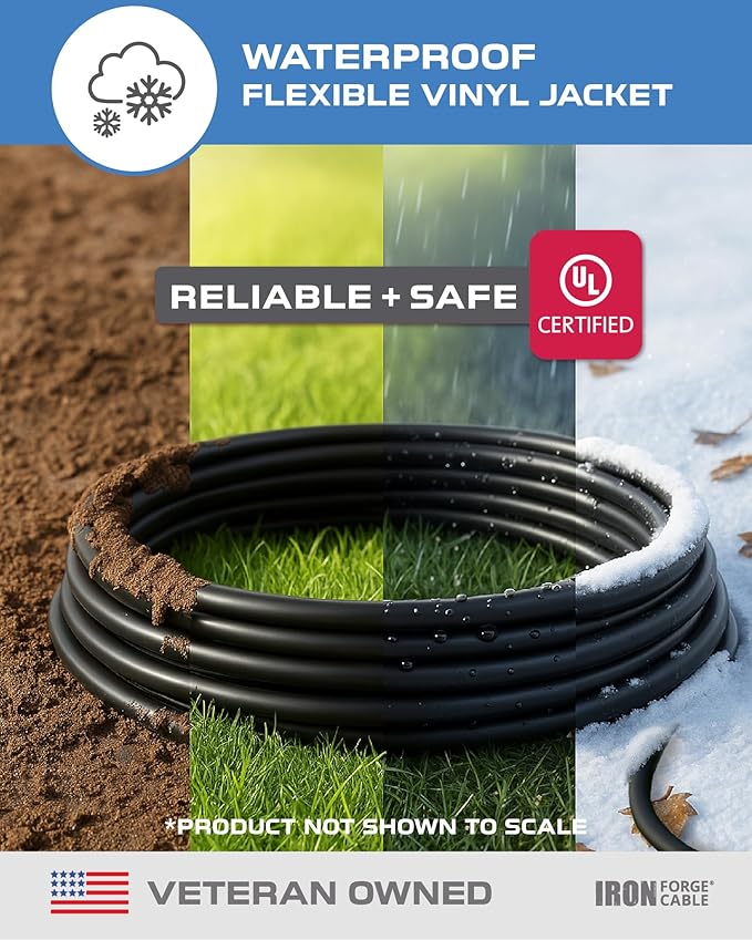 Iron Forge Cable 6 Ft Black Extension Cord with 3 Outlets - 16/3 SJTW 6 Foot Extension Cord 3 Prong, Weatherproof Exterior Power Cable for Outdoor